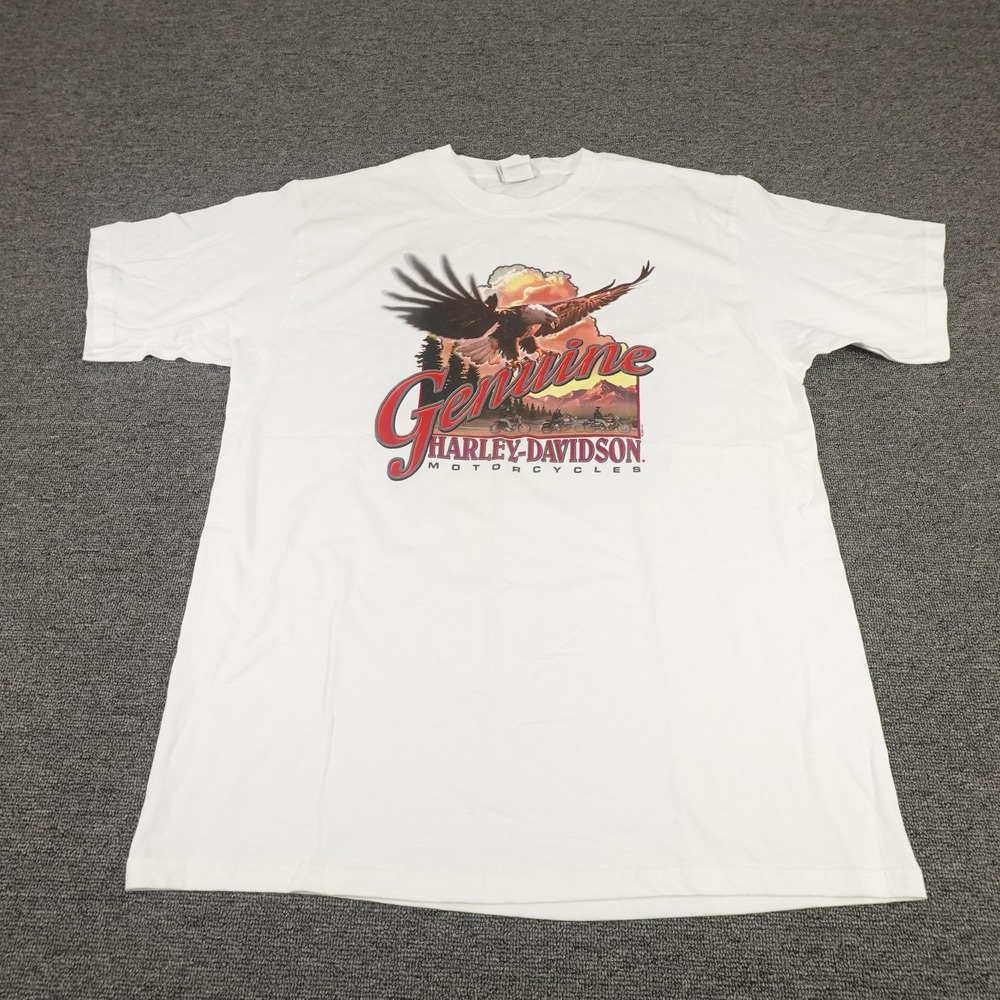 Vintage Harley-Davidson Shirt Mens Large White Genuine Eagle Utica NY Y2K Biker